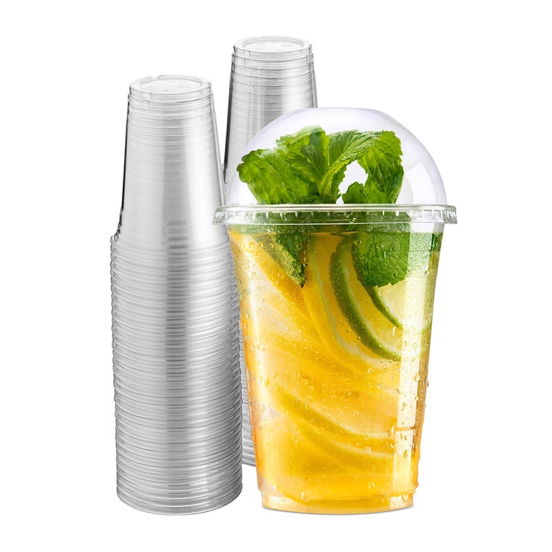 Green Direct 16 oz. Disposable Drinking Clear Plastic Cups with Lids, for Ice coffee, Bubble Boba Tea, Cold Drinks & Smoothie Pack of 50 - Image 1